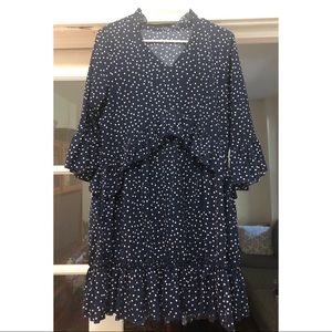 Navy blue polka dot long sleeve dress